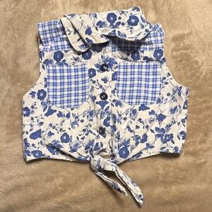Floral Blue and White Tie-Front Vest